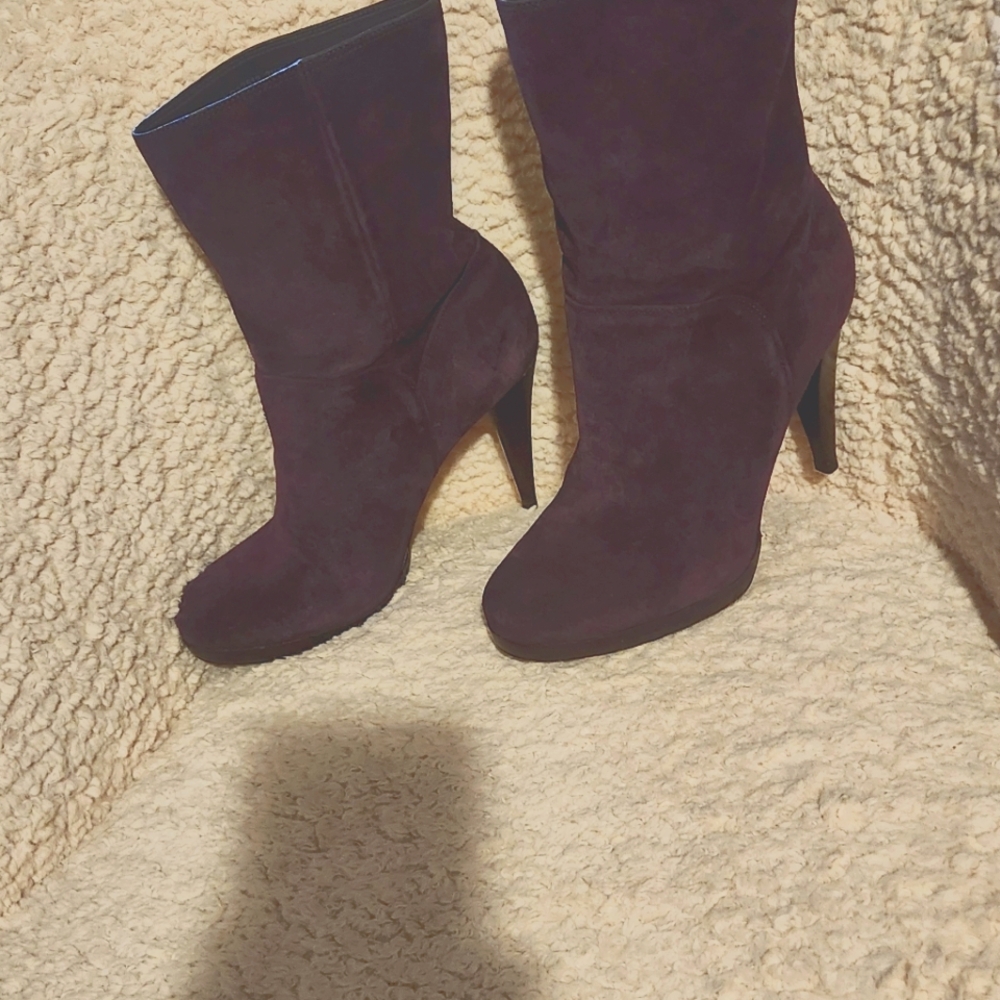 Cole Haan NIKE AIR KENNEDY Plum Suede Platform Heeled Mid-Calf Boots 7.5 B (EUC)